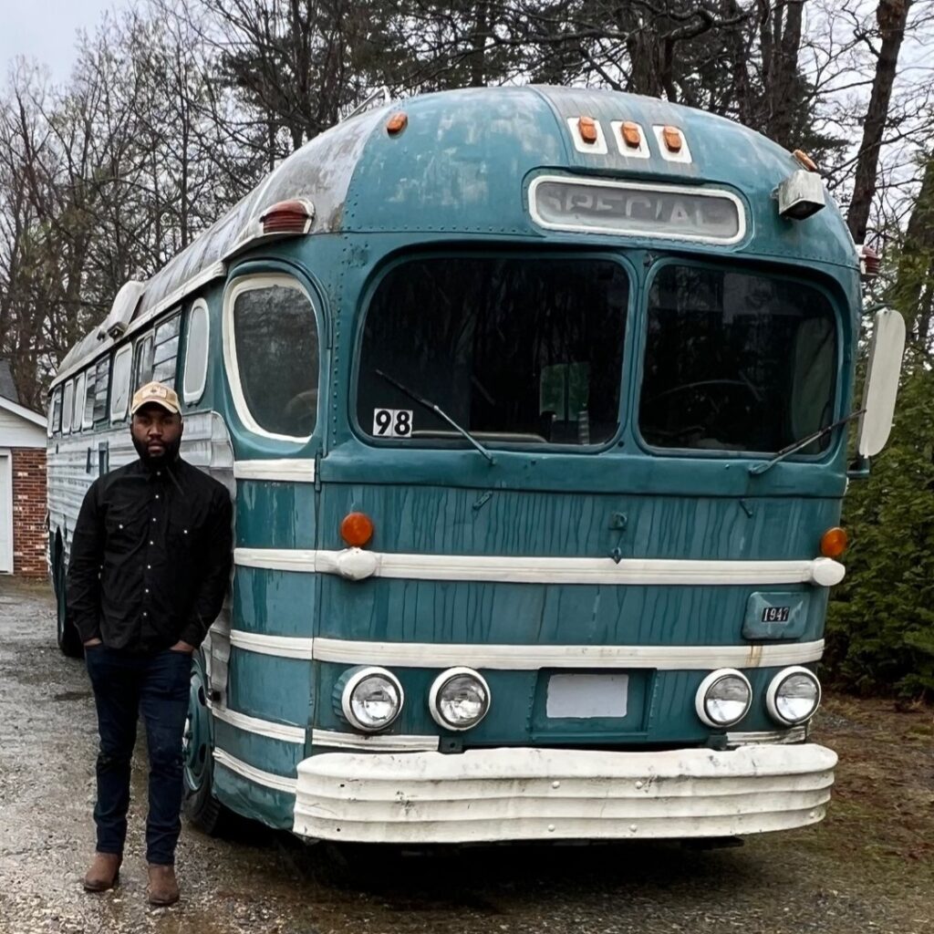 Photo of Robert Louis Brandon Edwards with Greyhound Bus